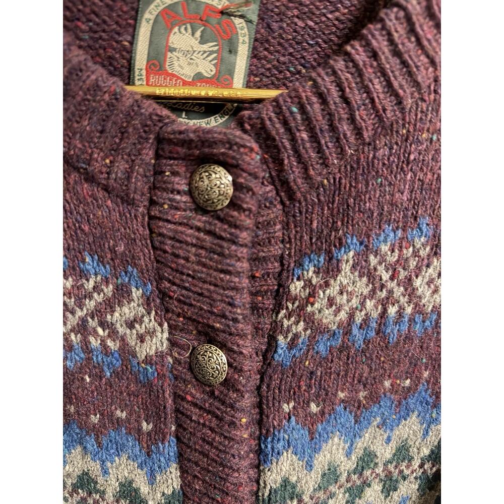 Vtg Alps Fine Purple Apparel 100% Wool Nordic Ski Cardigan Sweater Med 44w. - Picture 3 of 6